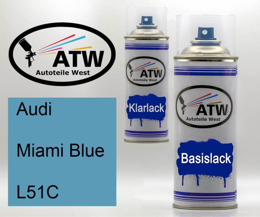 Audi, Miami Blue, L51C: 400ml Sprühdose + 400ml Klarlack - Set, von ATW Autoteile West.